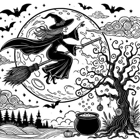 Halloween coloring picture with witch